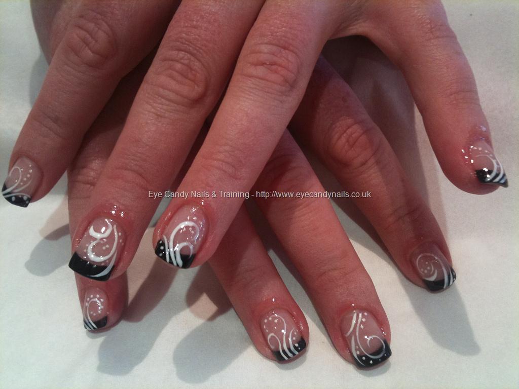 Eye Candy Nails & Training - Black tips and White swirl nail art by