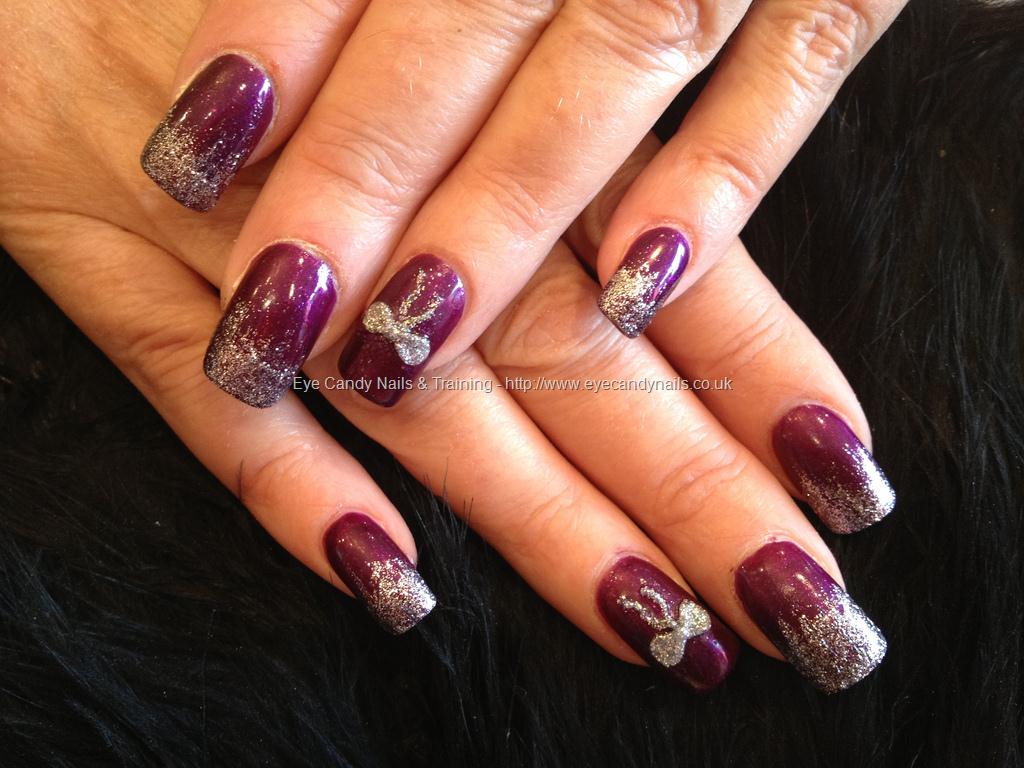burgundy and silver toe nail design