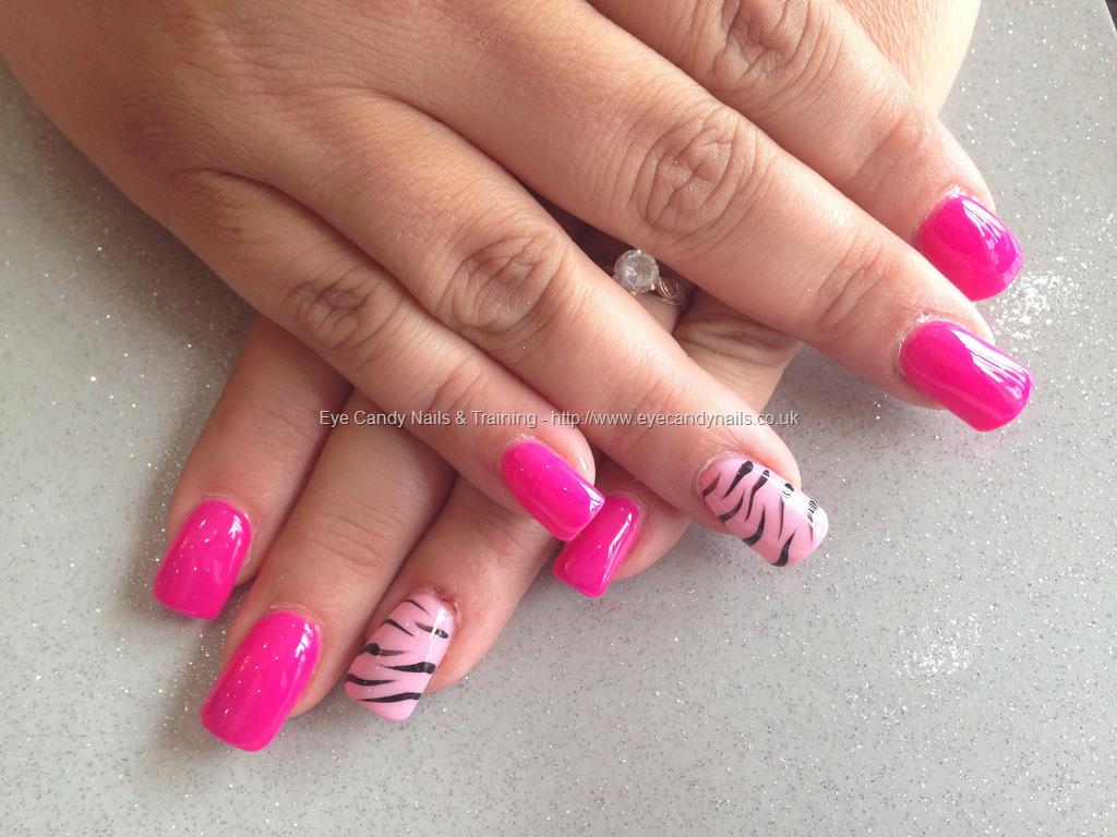Acrylic nails with bright pink gelish gel polish ,baby pink gelish gel ...
