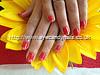 Red gel polish with silver glitter gel polish on tips