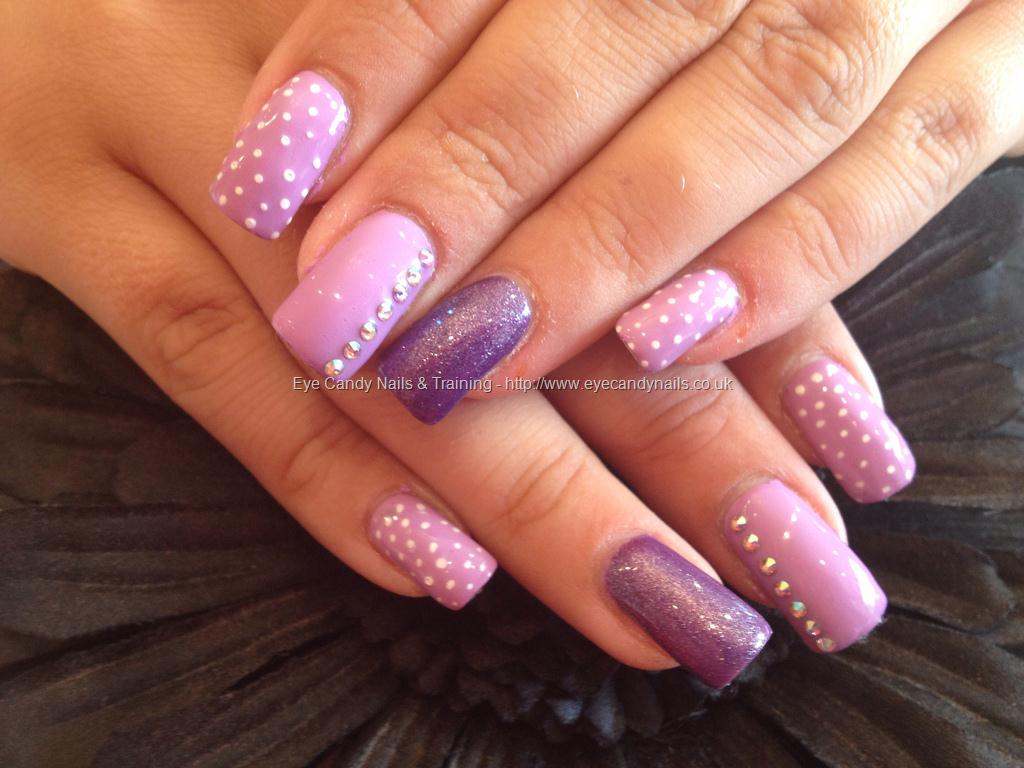 Acrylic nails with purple polish and pocket dot nail art #NailArt # ...