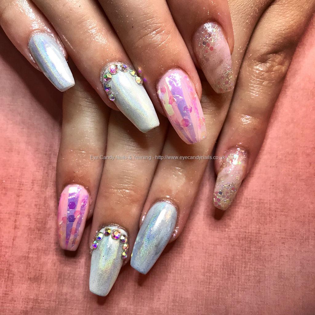 Eye Candy Nails & Training - Tapered acrylics with silver and black glitter  with holographic angel paper by Amy Mitchell on 16 September 2017 at 01:00