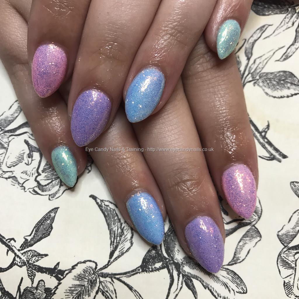Eye Candy Nails & Training - Almond acrylics with pastel gel polishes and  iridescent glitter by Amy Mitchell on 1 June 2017 at 11:45