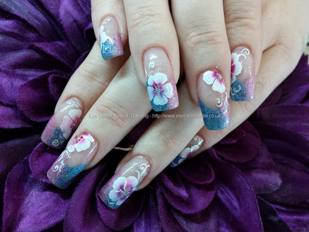 Eye Candy Nails & Training - Blue and pink glitter pigment faded tips ...