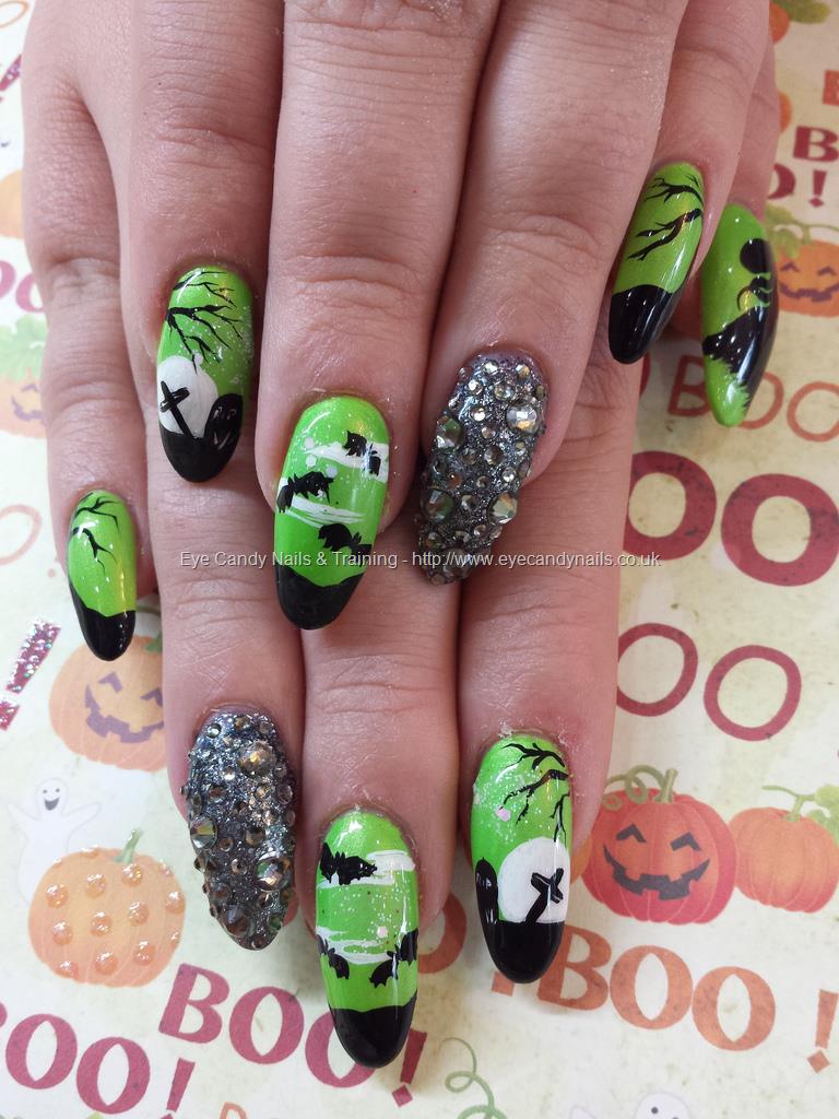 Eye Candy Nails & Training - Green and black halloween nail art over ...