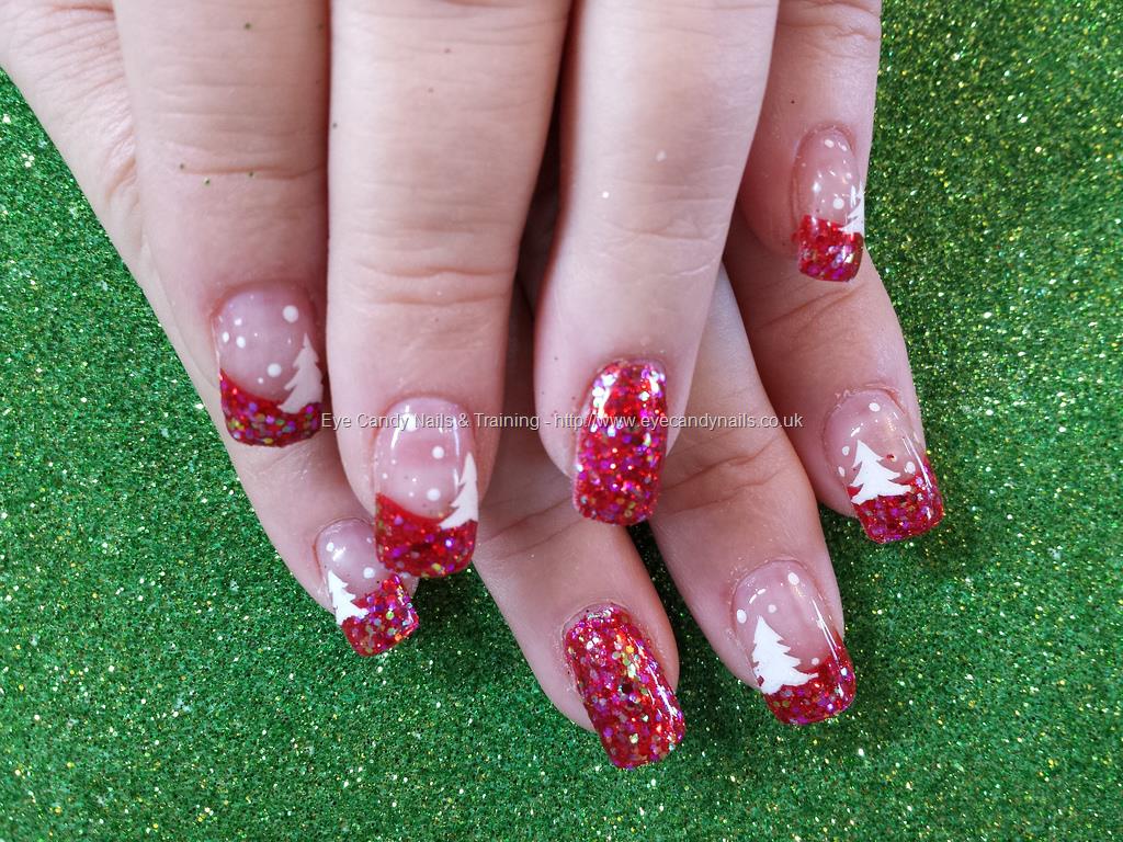 Eye Candy Nails & Training - Red glitter with white christmas tree nail ...