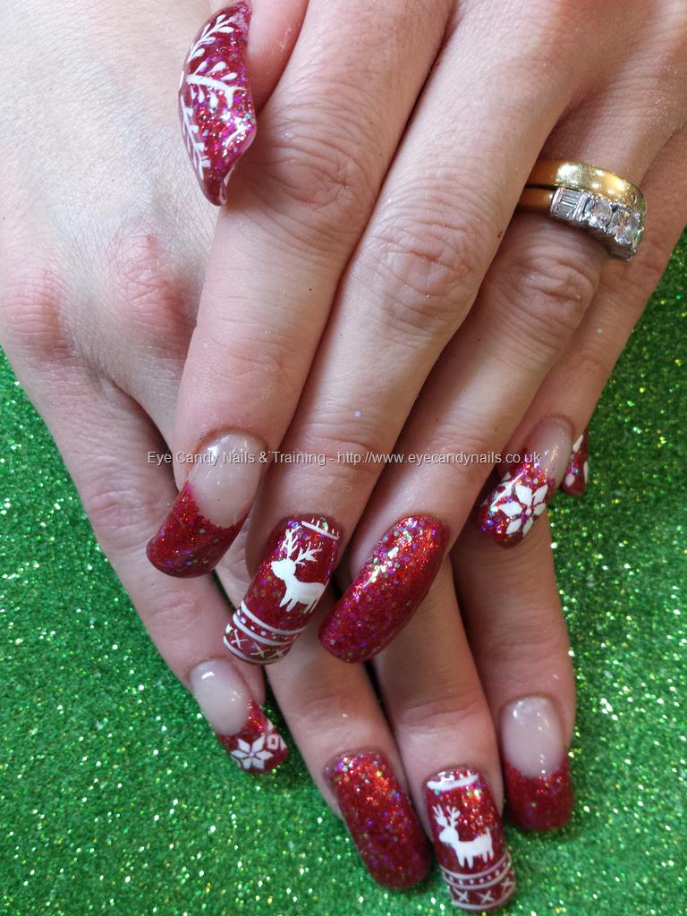 Eye Candy Nails & Training - Red glitter christmas jumper freehand nail ...
