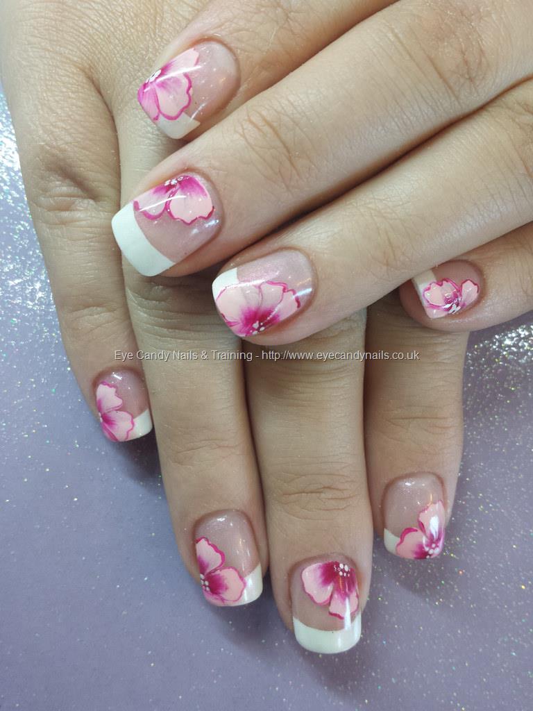 Eye Candy Nails & Training - White french with one stroke flower nail ...