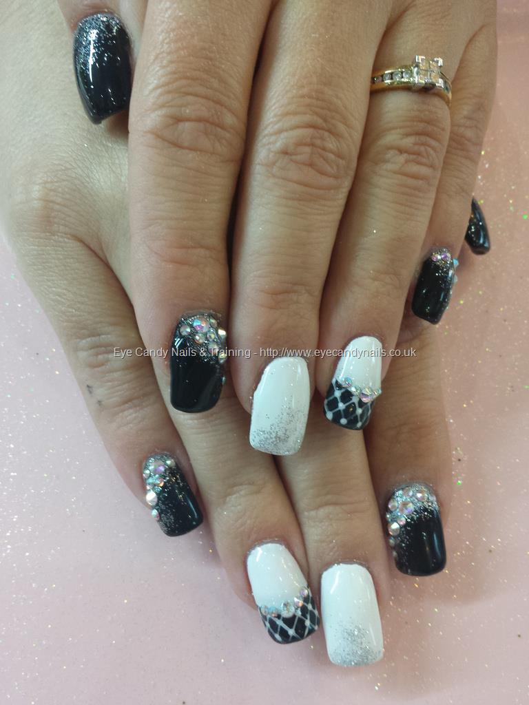 Eye Candy Nails & Training - Black and white gel polish with freehand ...