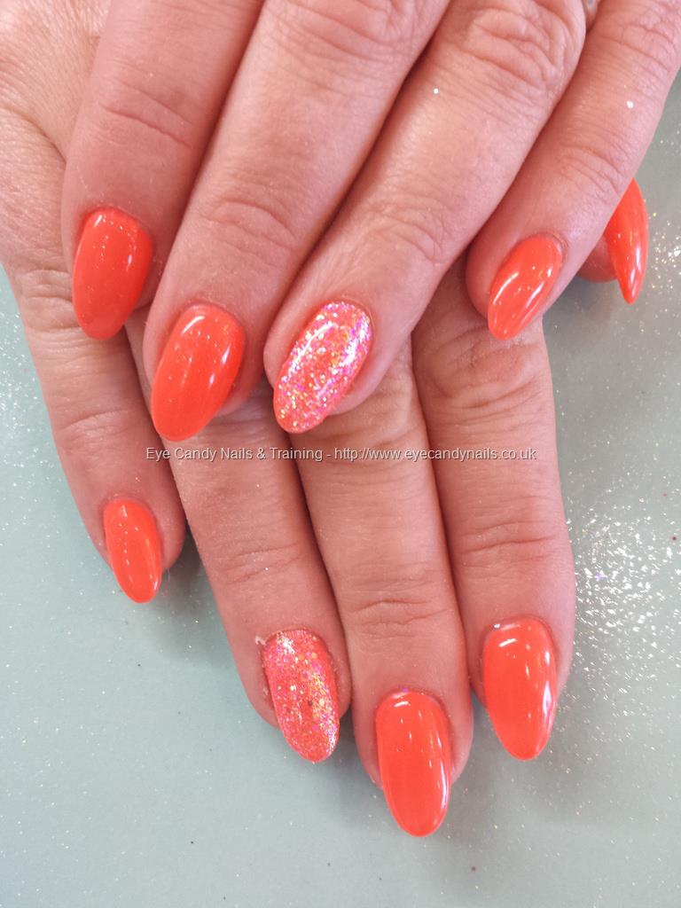 Eye Candy Nails & Training - Orange gel polish with glitter ring ...