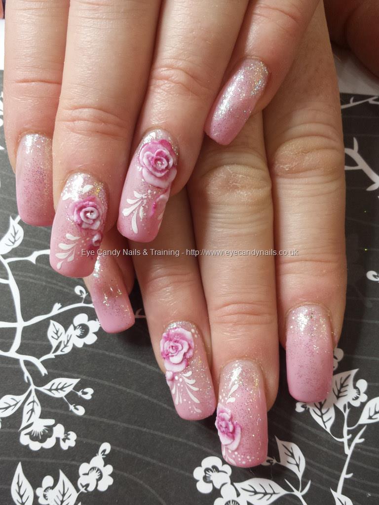 Eye Candy Nails & Training - Pink gel with glitter and 3D acrylic roses by  Elaine Moore on 27 January 2015 at 12:46