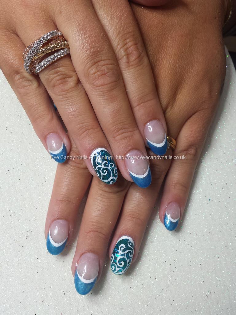 Eye Candy Nails & Training - Cuccio blue tips with inlaid shell and ...