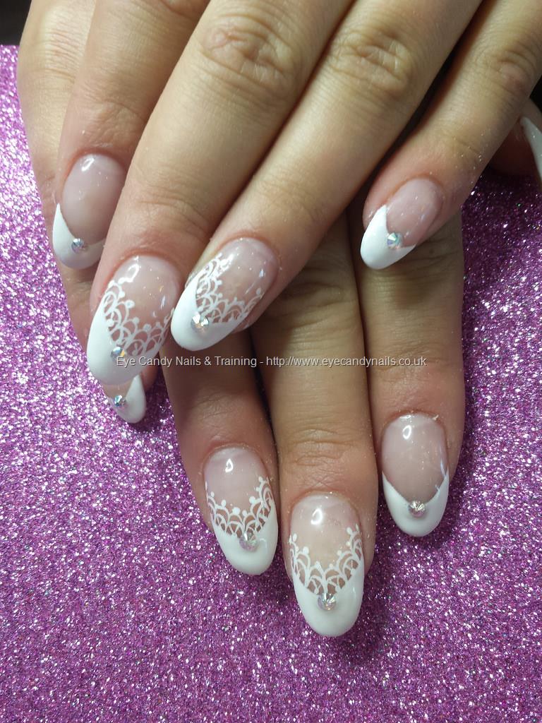Eye Candy Nails & Training - White tips with freehand lace nail art by ...