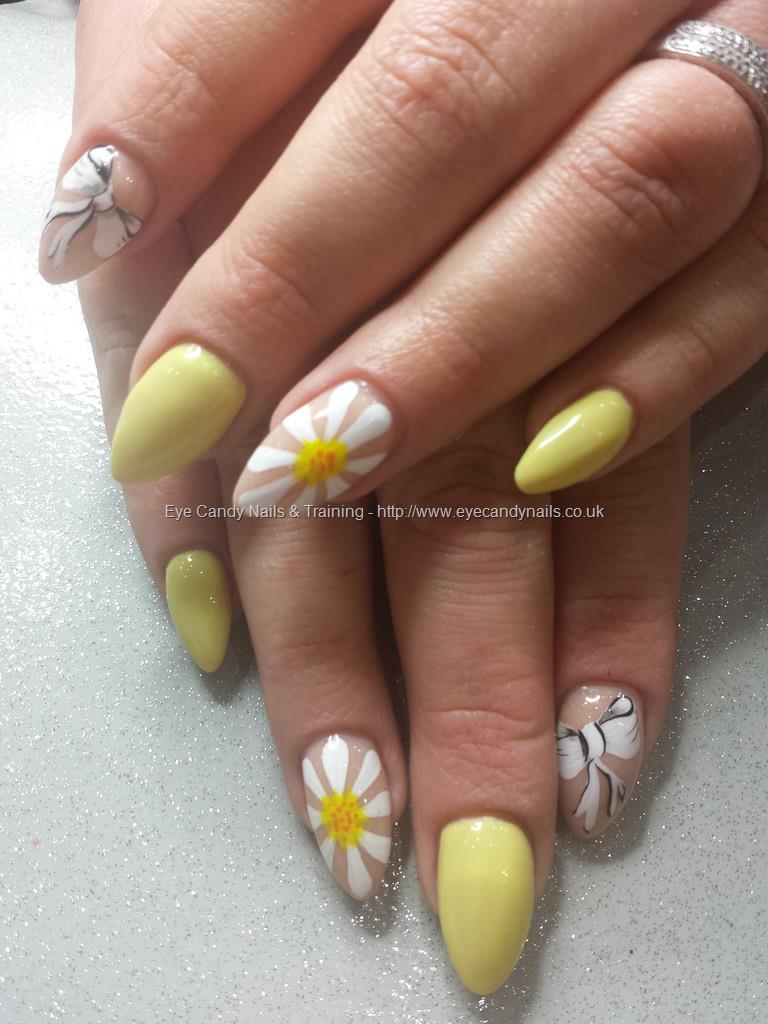 Eye Candy Nails & Training - Lemon yellow gel polish with freehand nail ...