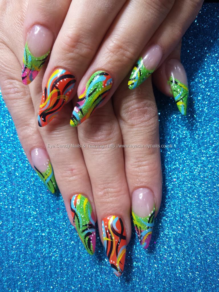 Eye Candy Nails & Training - Multicoloured neon bright nail art over ...