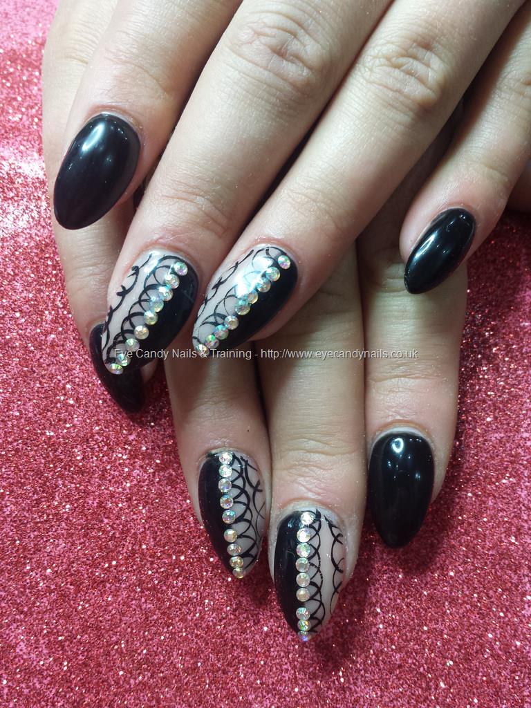 Eye Candy Nails & Training - Black gel polish with freehand nail art ...