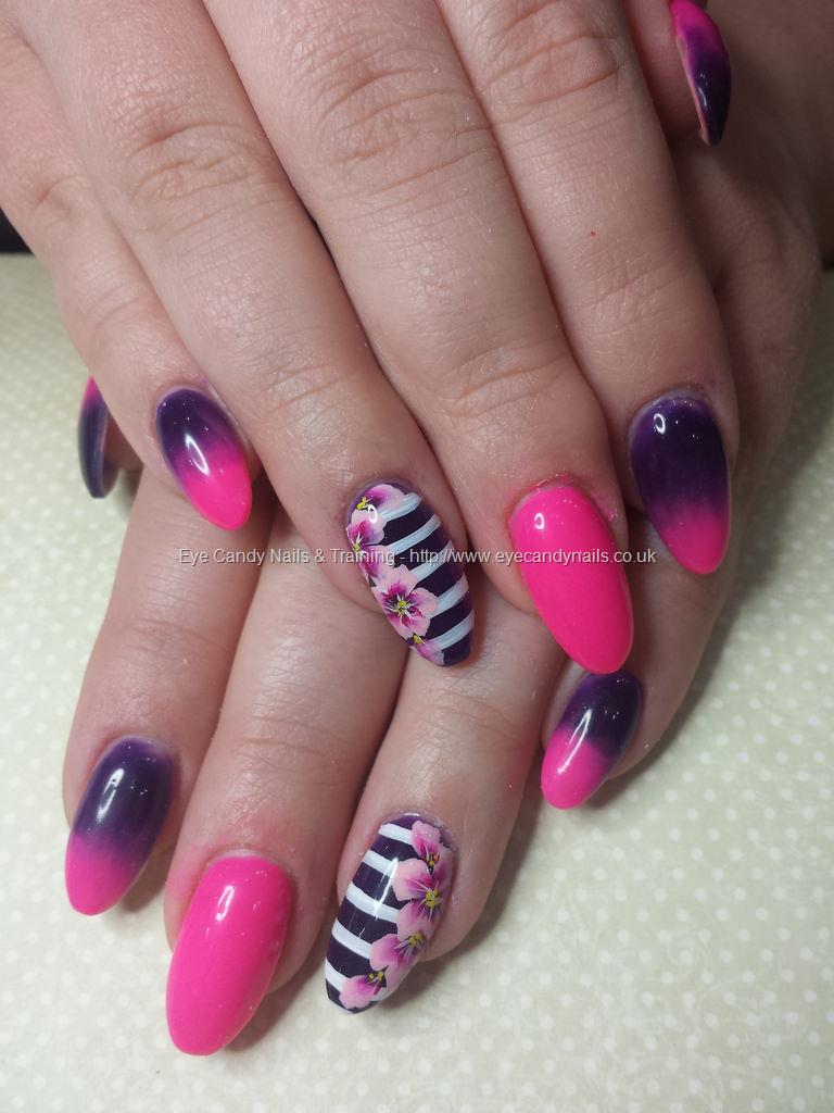 Eye Candy Nails & Training - Pink and purple acrylic with striped ring ...