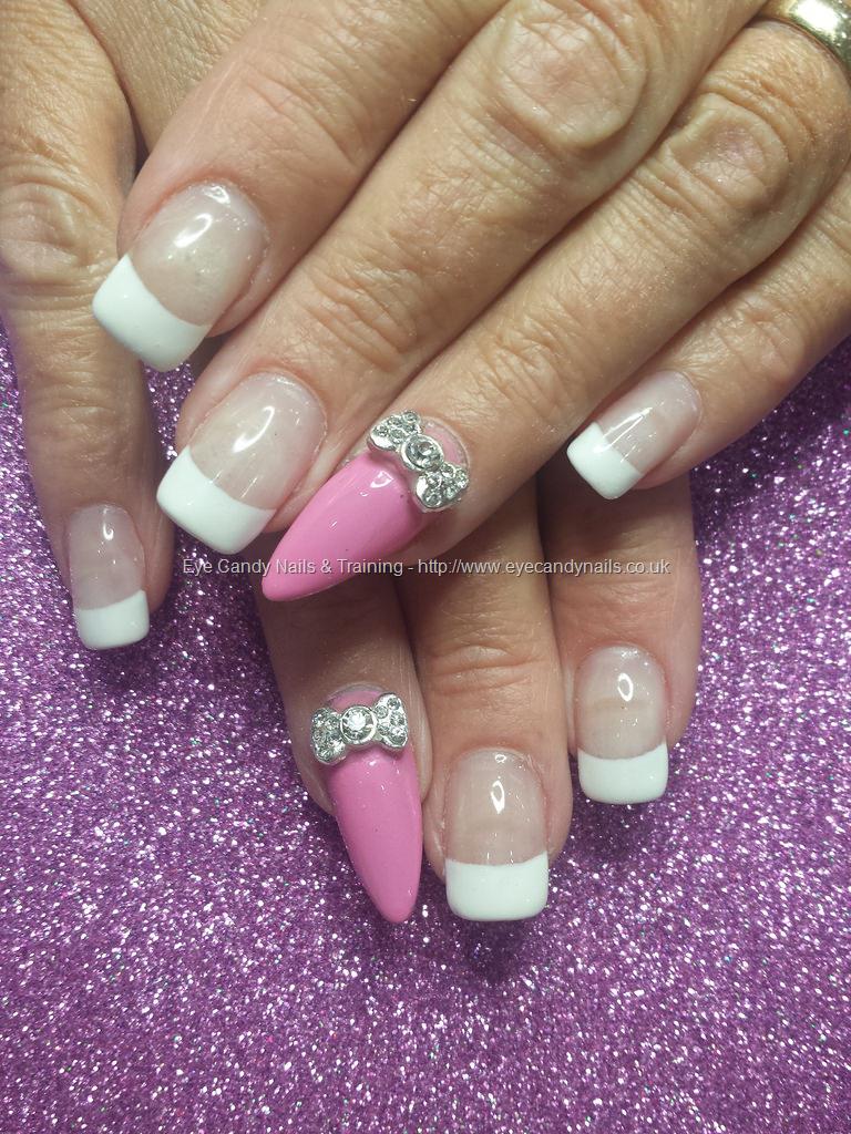 Eye Candy Nails & Training - White french tips with crystal bows and ...