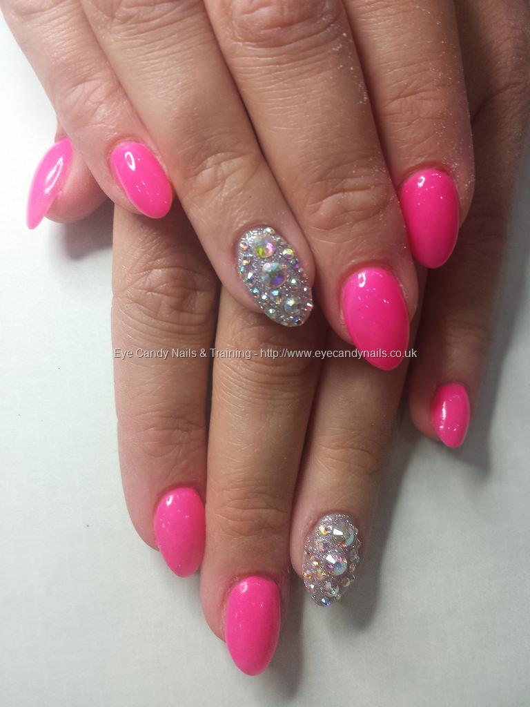 Eye Candy Nails & Training - Neon pink acrylic and swarovski crystal ring  fingers by Elaine Moore on 19 June 2015 at 12:16