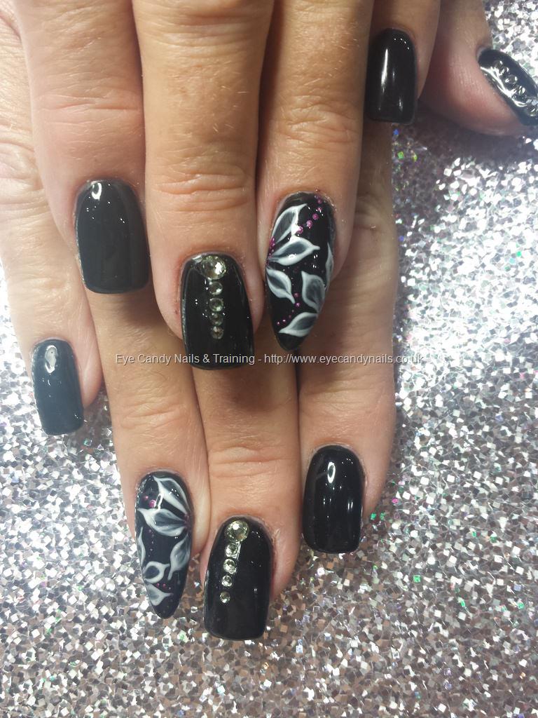 Eye Candy Nails & Training - Black and grey gel polish with gel flowers ...