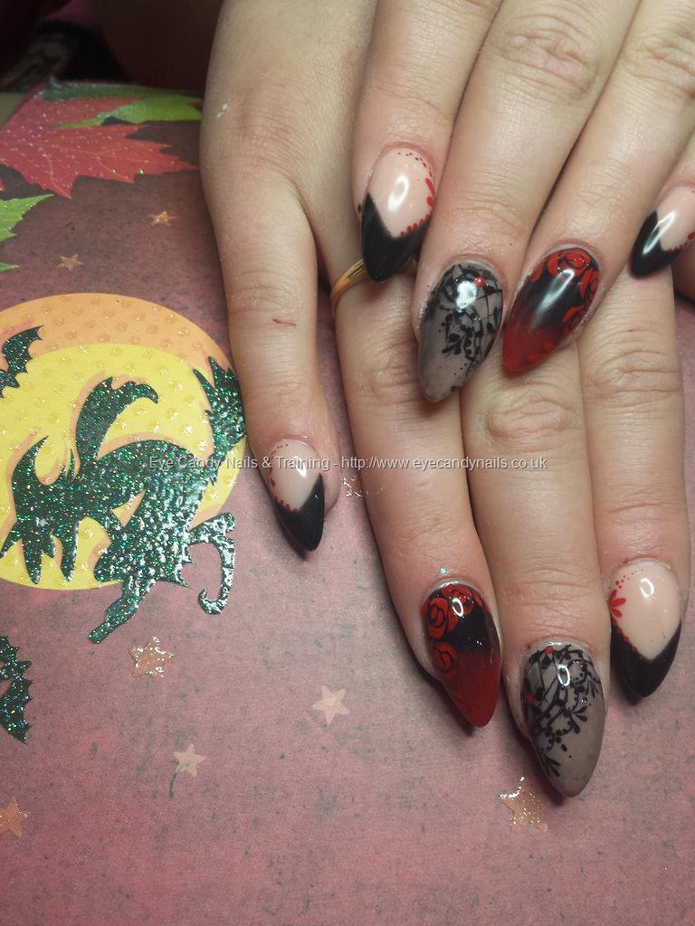 Eye Candy Nails & Training - Red and black acrylic fade with sheer ...