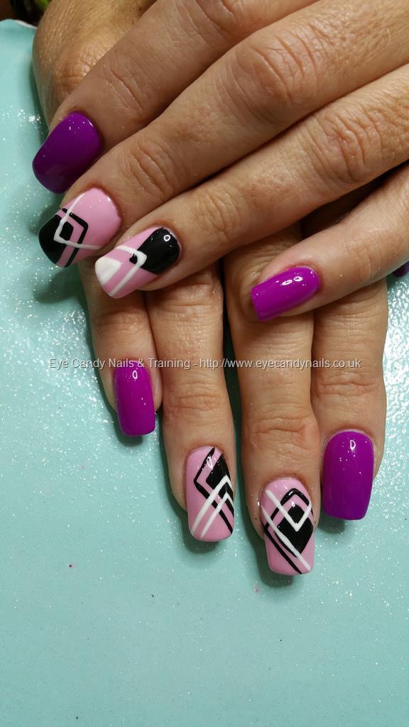 Eye Candy Nails & Training - Peony bouquet with pink geometric design ...