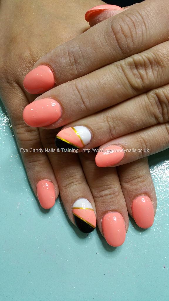 Eye Candy Nails & Training - Neon peach with black and white nail art by  Elaine Moore on 11 June 2016 at 03:47