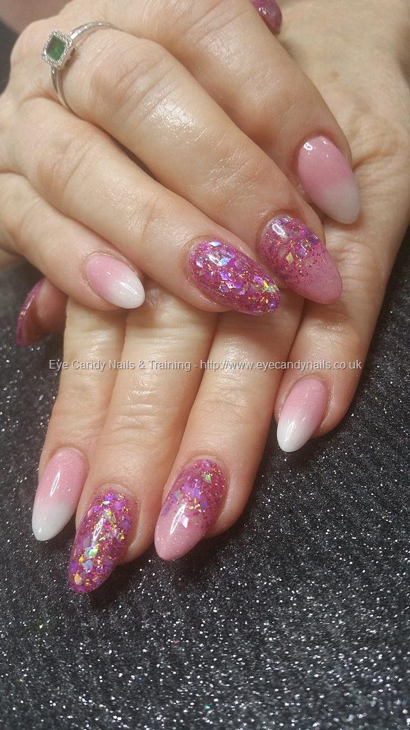 Eye Candy Nails & Training - Pink and white ombre with glitter inlaid ...