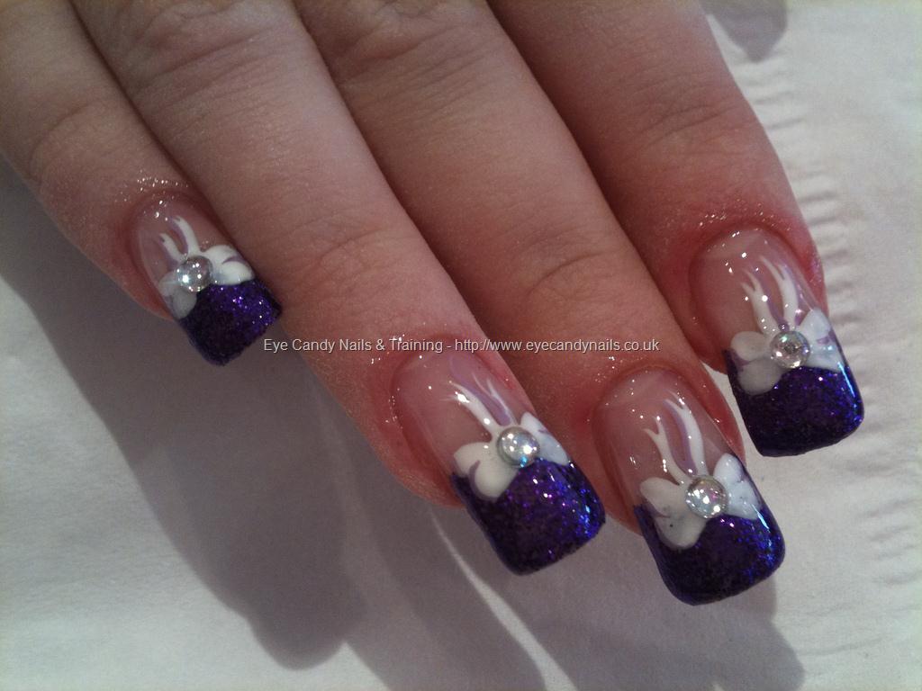Eye Candy Nails & Training - Purple glitter tips with White bow nail art by  Elaine Moore on 18 June 2011 at 06:50