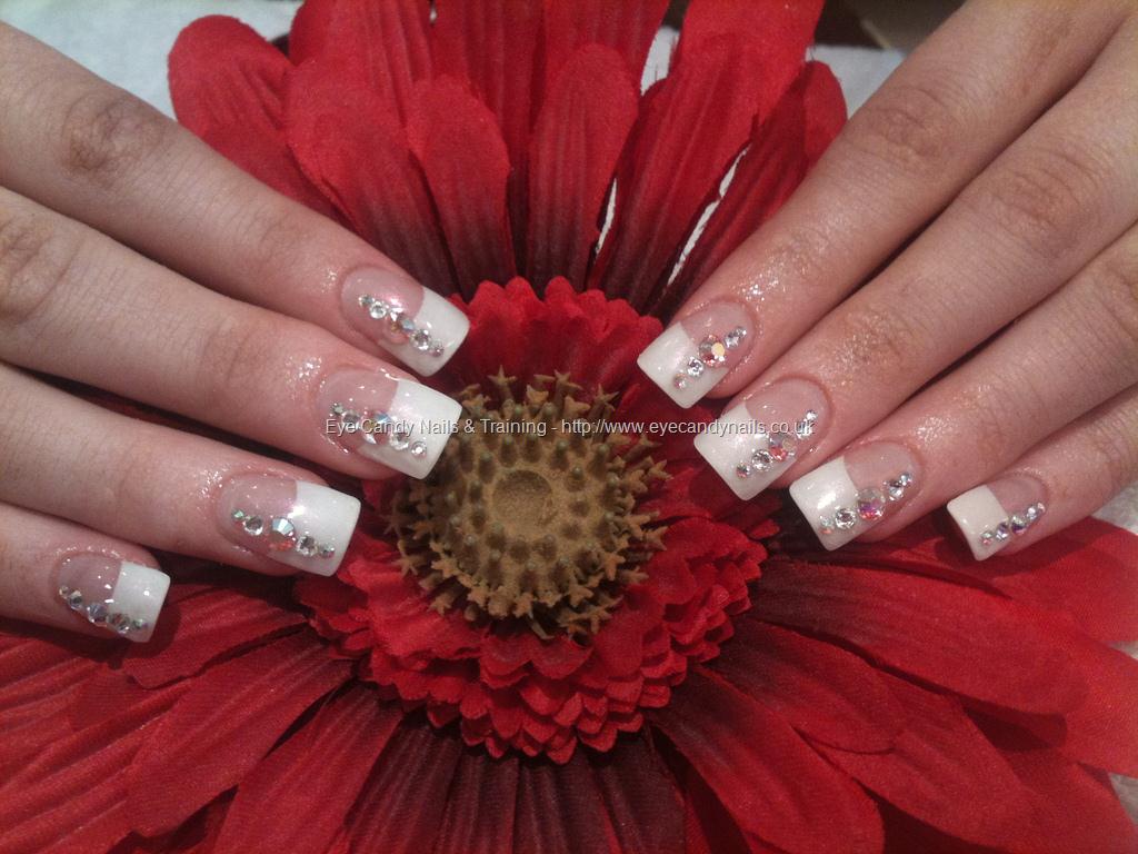 Eye Candy Nails & Training - White tips with swarovski crystal nail art ...
