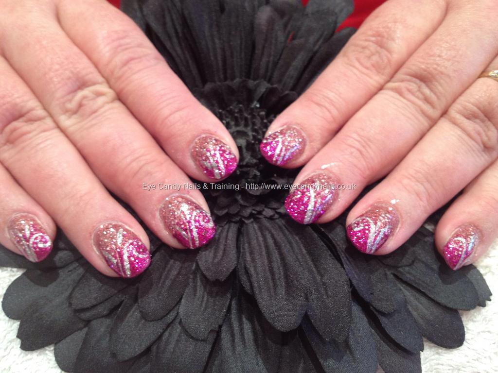 Eye Candy Nails & Training - Pink glitter fade with freehand nail art ...