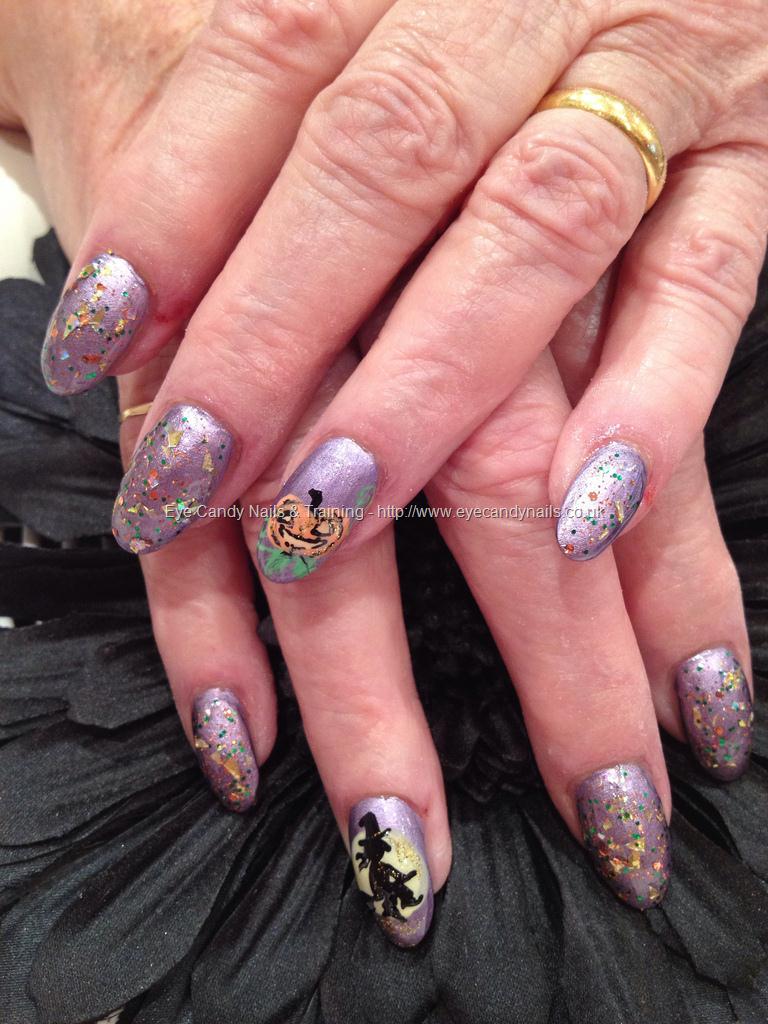 Eye Candy Nails & Training - Lilac and gold glitter polish with witch ...