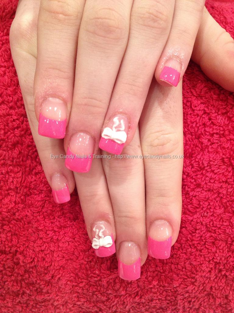 Eye Candy Nails & Training - Pink tips with white 3D acrylic bow nail ...