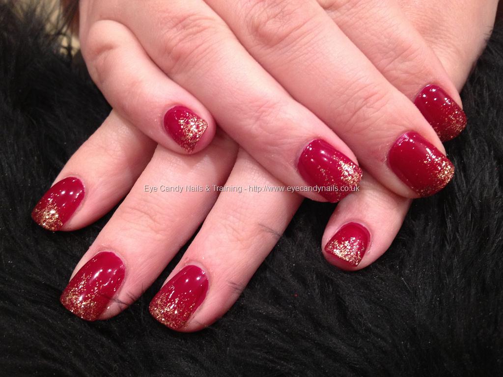 Eye Candy Nails & Training - Red polish with gold glitter fade nail art ...