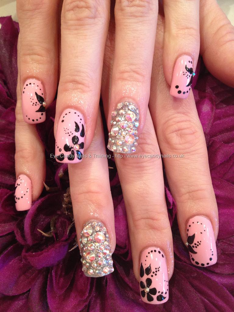 Eye Candy Nails & Training - Baby pink and black freehand nail art with ...