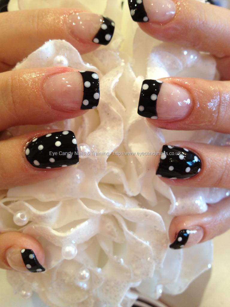 Eye Candy Nails & Training - Black polish with white polka dot nail art ...
