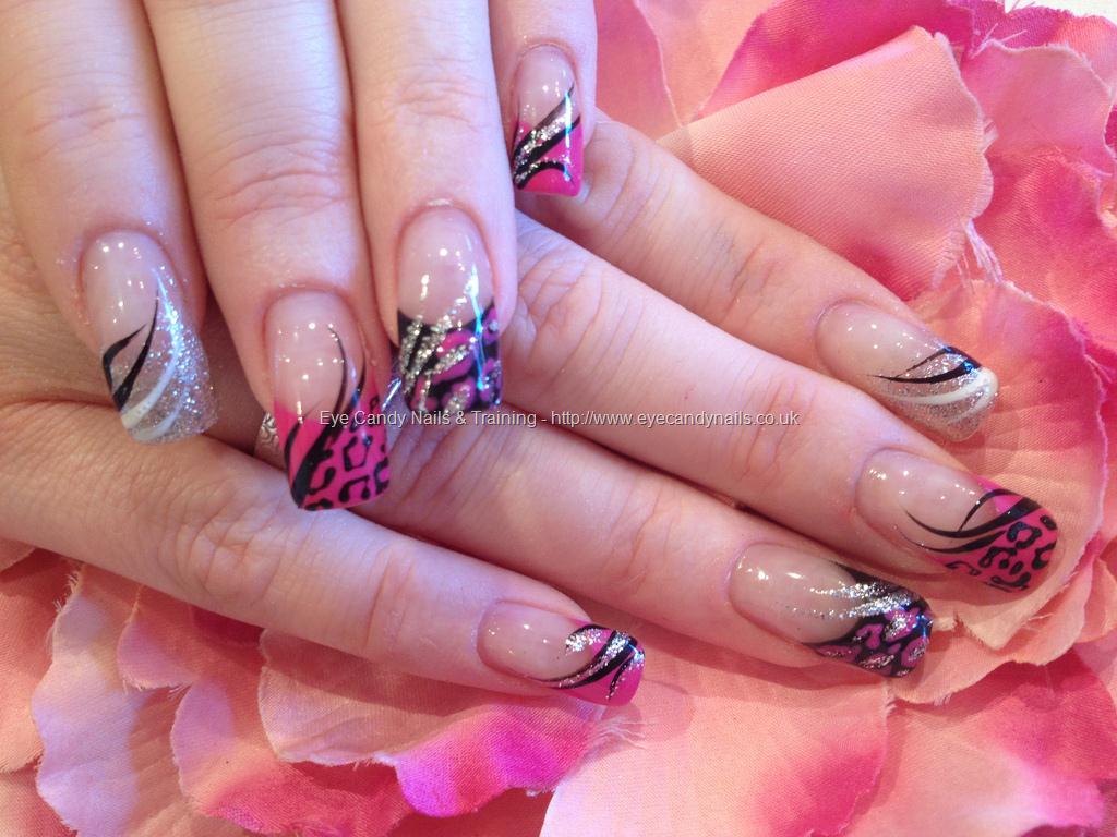 Eye Candy Nails & Training - Black, pink and silver freehand nail art ...