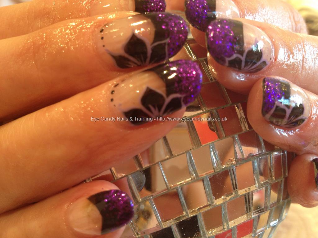 Eye Candy Nails & Training - Black tips with glitter fade and flower ...