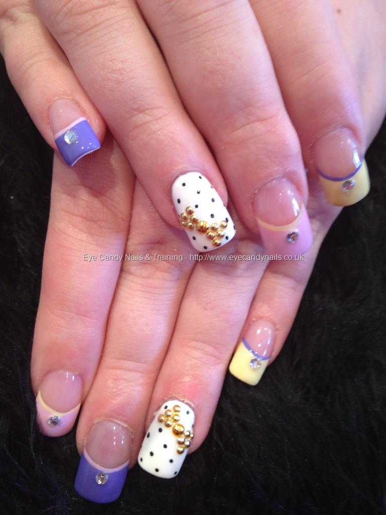 Eye Candy Nails  Training  Acrylic nails with pastel tips and polka dots by Elaine Moore on 6 