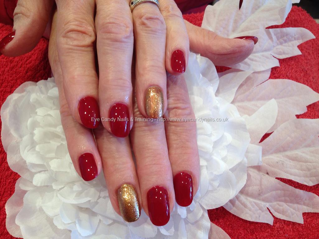 Red nails with glitter deals on ring finger