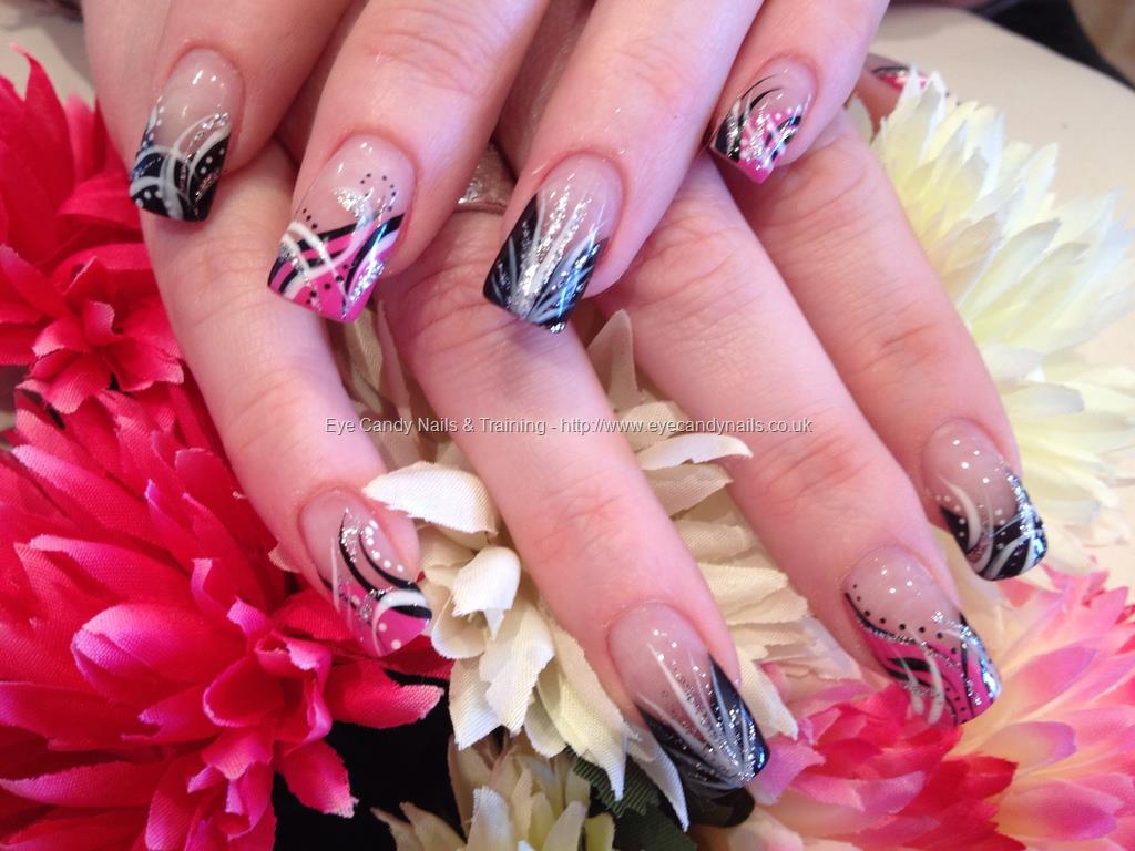 Eye Candy Nails & Training - Pink black and white freehand flick nail ...