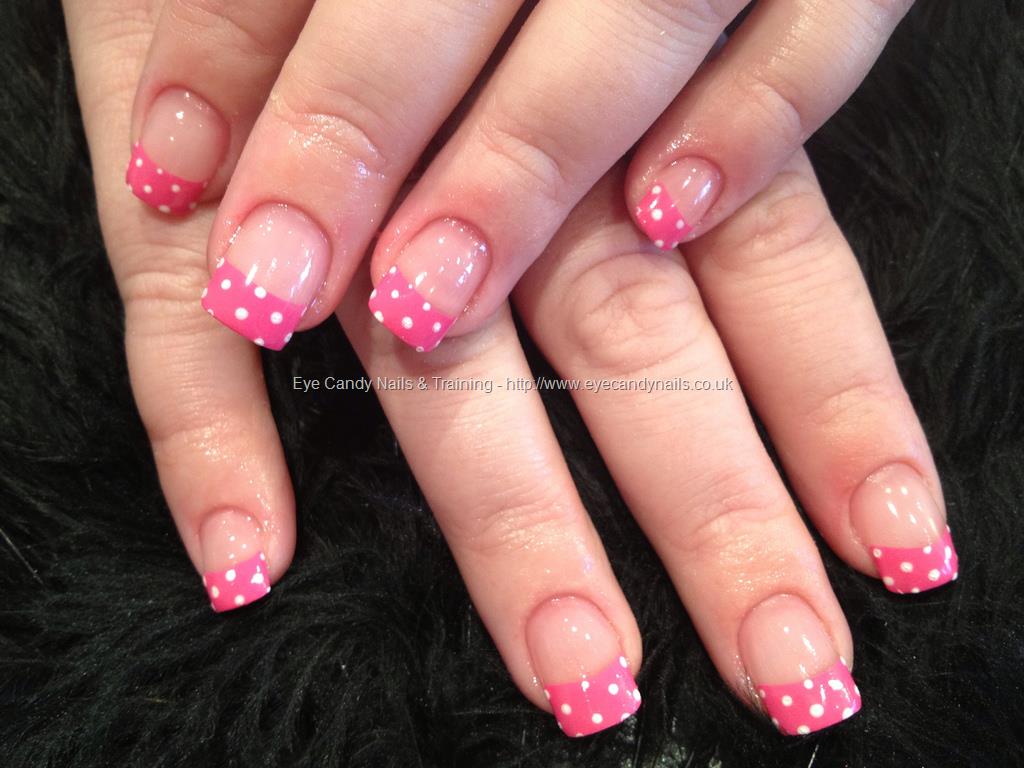 Eye Candy Nails & Training - Pink tips with white polka dots over ...