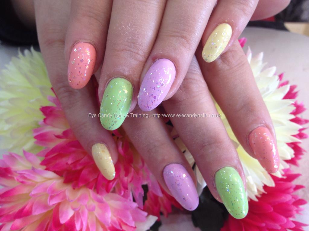 Eye Candy Nails & Training - Pastel polish with glitter over acrylic nails  by Elaine Moore on 30 April 2013 at 02:49
