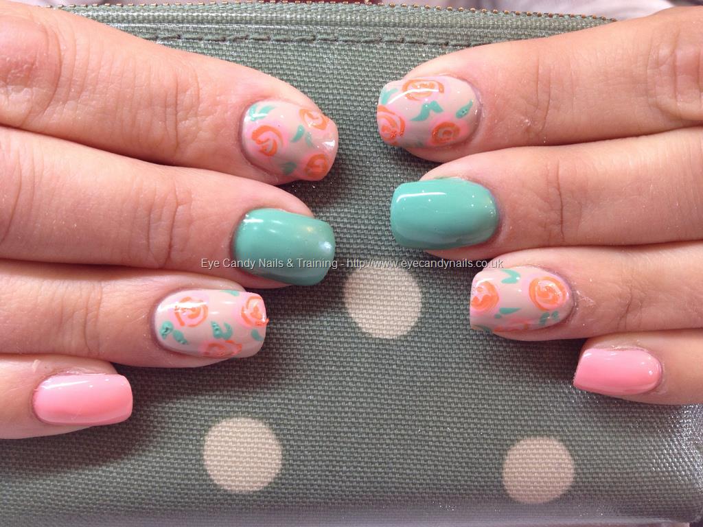 Eye Candy Nails & Training - Peach, nude and pastel green polish with ...