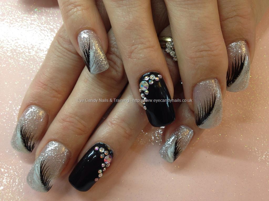 Eye Candy Nails & Training - Black and white feather freehand nail art ...