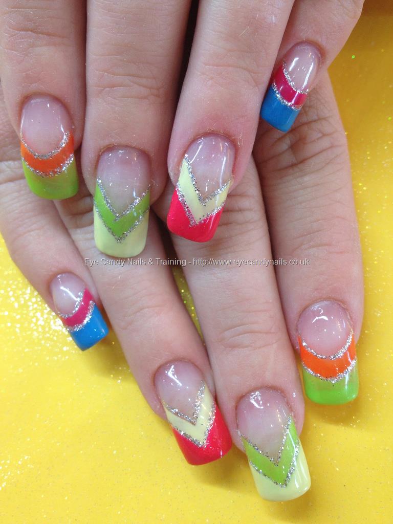 Eye Candy Nails Training Multi coloured chevron tip nail art over acrylic nails by Elaine Eye Candy Nails Training Multi coloured chevron tip nail art over acrylic nails by Elaine