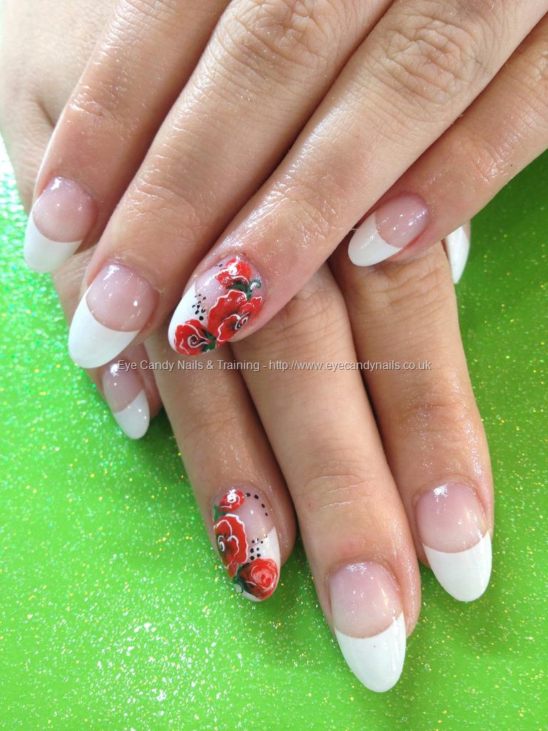 Summer White Flowers with Swirl French Designs Fake Nails,24 Pcs Cute Almond  Shape Press on