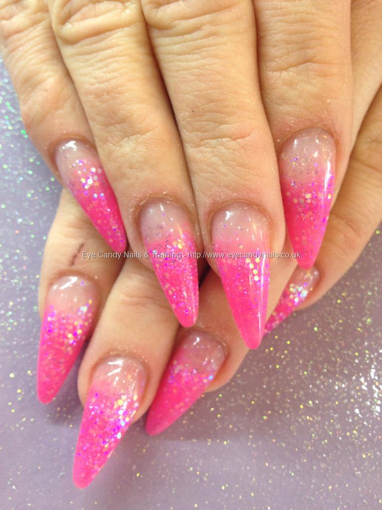 Eye Candy Nails & Training - Pink acrylic and glitter fade stiletto ...