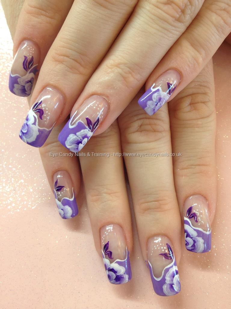 Eye Candy Nails & Training - Lilac one stroke flowers over acrylic ...