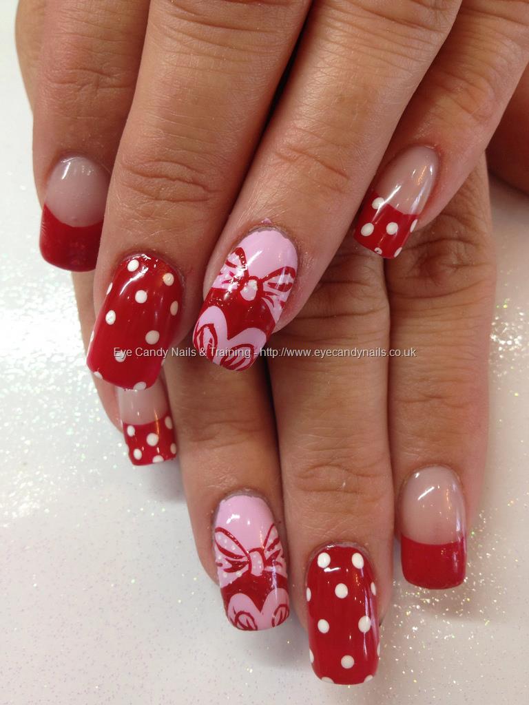 Eye Candy Nails & Training - Pink, red and white Minnie Mouse nail art ...